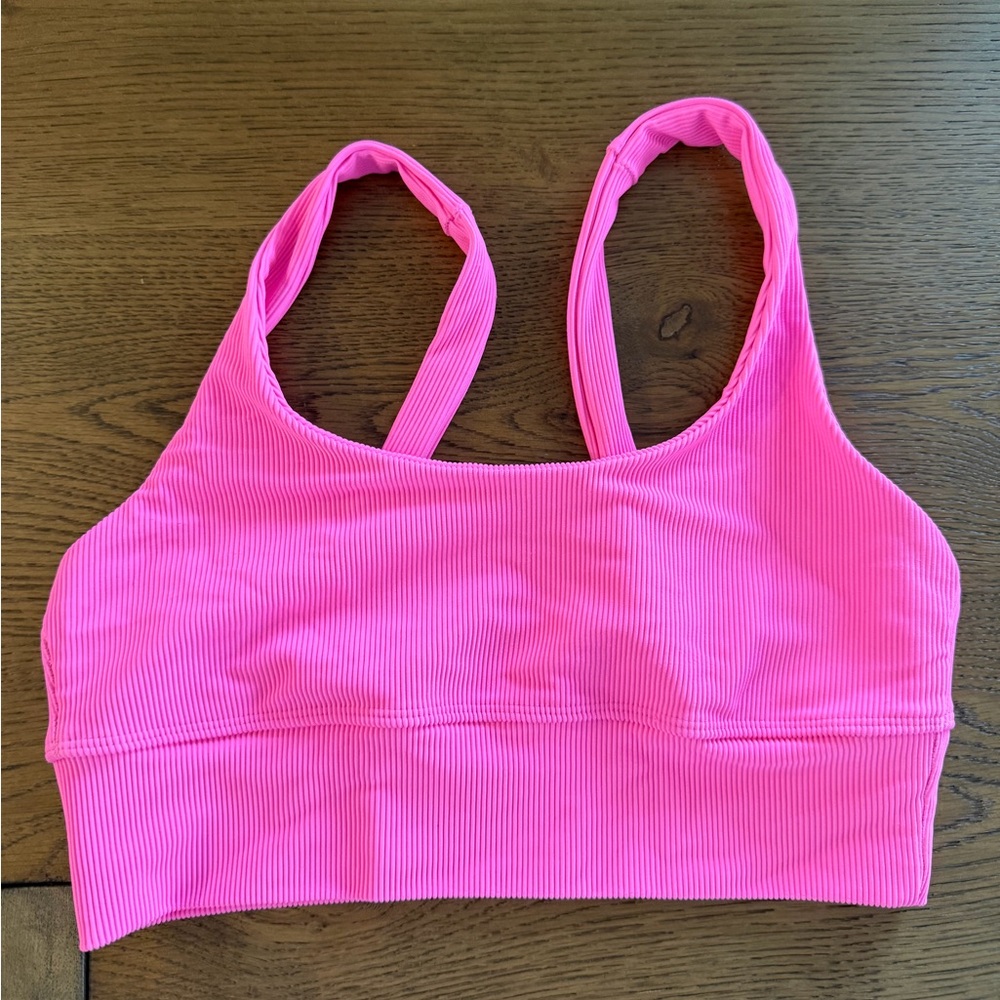Pink Ribbed Sports Bra beach Riot bubble gum pin
